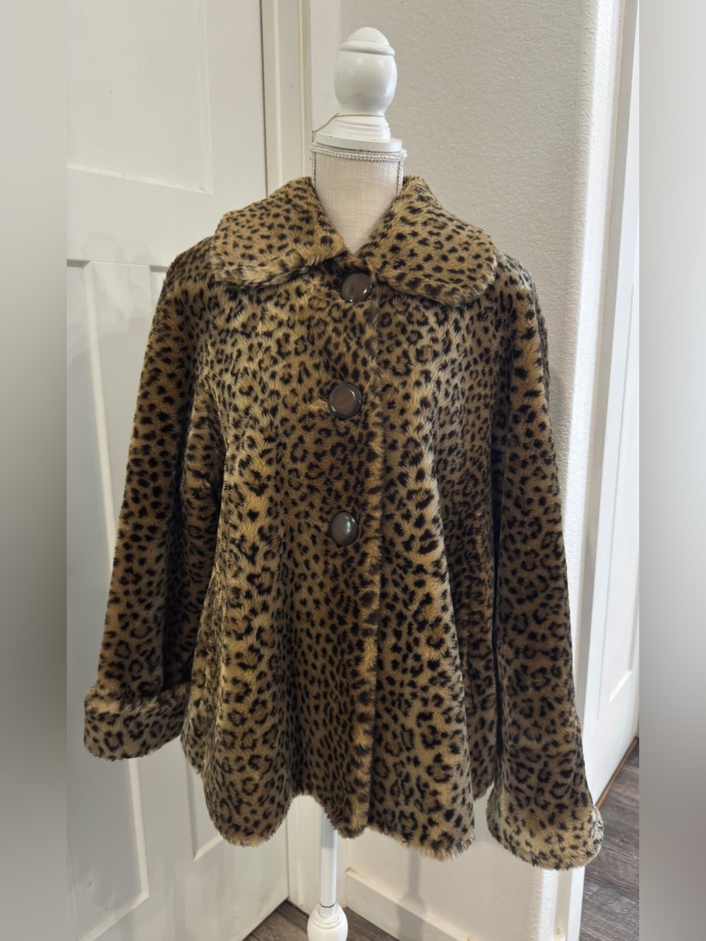 Vintage Leopard Faux Fur Coat J Percy Marvin Richards Mob Wife Swing Jacket S